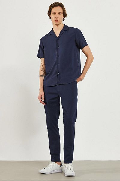 VENA Ανδρικό παντελόνι Alfred Navy Blue με ελαστική μέση με υφή