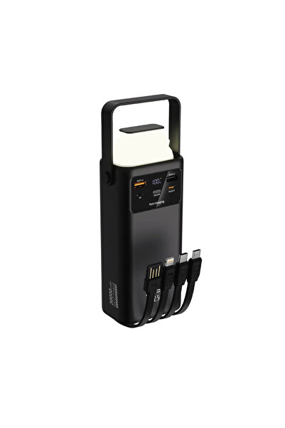 Blic MoonPower 15.000 Mah Dijital Göstergeli Dahili Çoklu Kablolu Powerbank Siyah Taşınabilir Şarj Cihazı