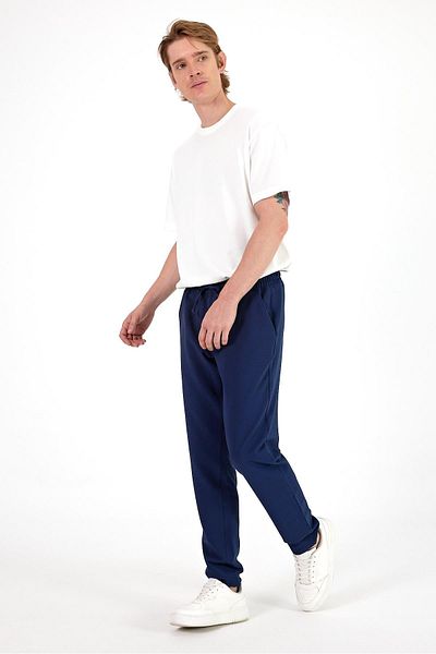 VENA Ανδρικό Alfred Navy Slim Straight Seersucker παντελόνι με ελαστική μέση - 1k2511508g-196