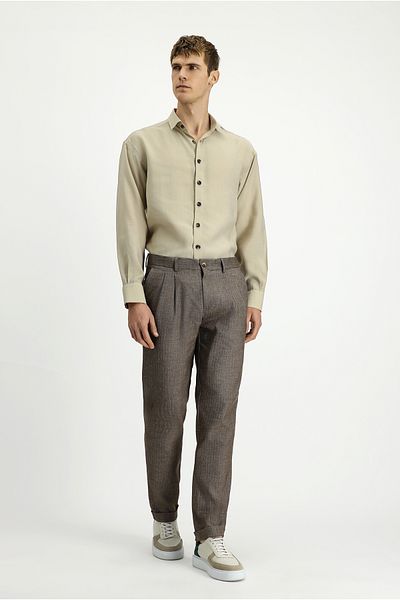 Kiğılı Slim Fit Slim Fit Patterned Linen Blended Pleated Classic Fabric Trousers