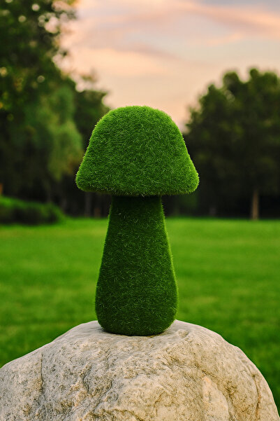 LUZAB Dekoratif Yeşil Yapay Yosun Bahçe Süsü Mini Strafor Uzun Mantar 23x12 cm