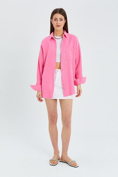 Mixray 3833 Cămașă de muselină oversize pentru femei, roz