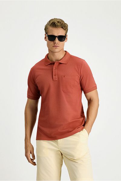 Kiğılı Regular Fit Cotton Embroidered Pocket Non-Curling Polo Neck T-Shirt