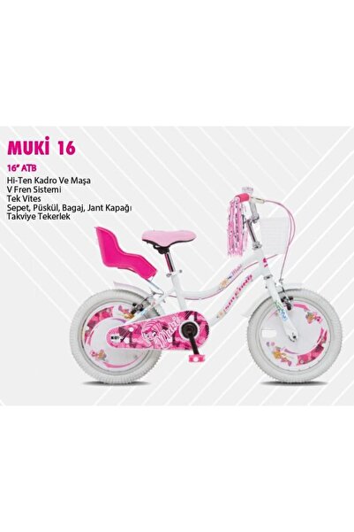 Salcano Muki 16 Jant Kız Çocuk Bisikleti V Fren Aksesuarlı Sepetli Beyaz Pembe