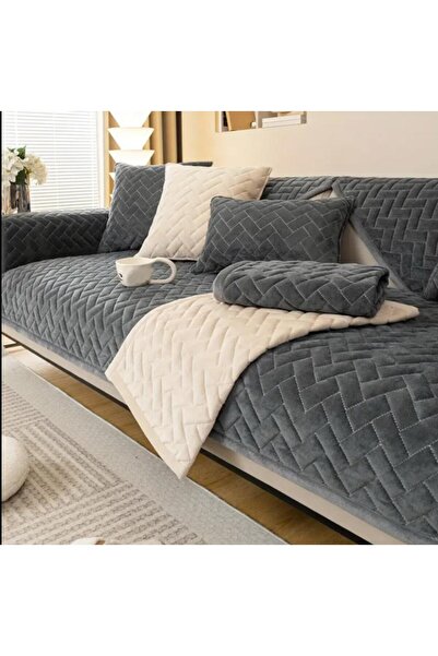 DECORA CASA HOME COLLECTİON 4lü kadife kapitone Desenli koltuk Örtü seti(1Ad Oturma Yeri için)2Ad Yaslanma+1 Ad kırlent hediye