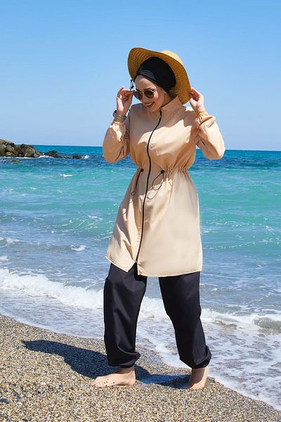 dilber fashion Bone and Bag Gift Gathered Waist Hijab Swimsuit Set