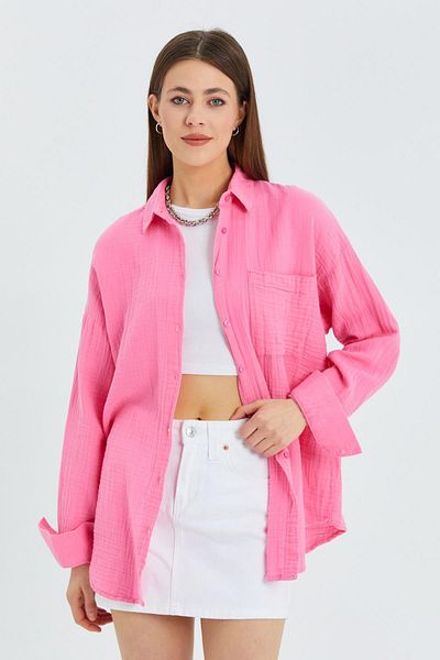 Mixray 3833 Cămașă de muselină oversize pentru femei, roz