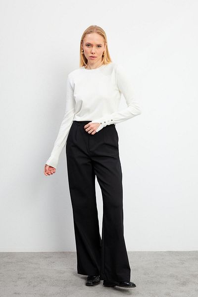 VENA Women's Black Wide Leg Stitched Trousers