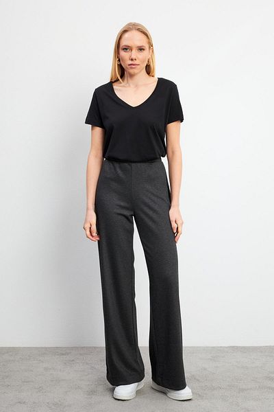 VENA Women's Elastic Waist Black Melange Trousers