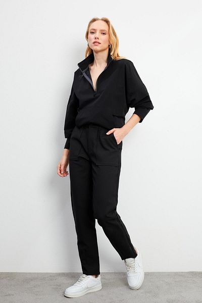 VENA Women's Norah Black Smart Gabardine Trousers with Elastic Waist
