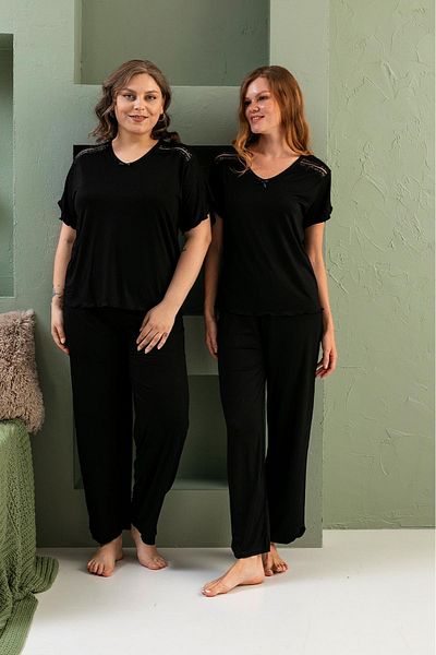 nisaNCa Set de pijamale cu mâneci scurte din țesătură de bambus pentru femei, moale, respirabil, elegant