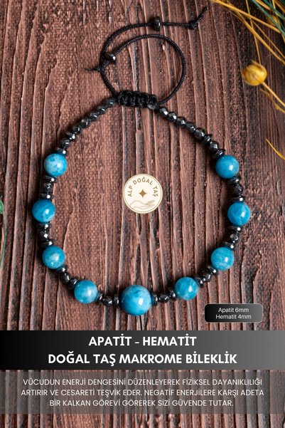 Alp Doğal Taş Orijinal Sertifikalı Apatit (6 mm) Hematit (4 mm) Doğal Taş Mak...