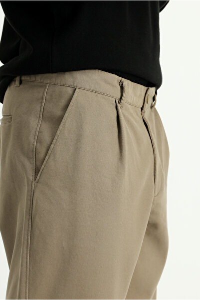 Kiğılı Regular Fit Likralı Pileli Kanvas / Chino Pantolon