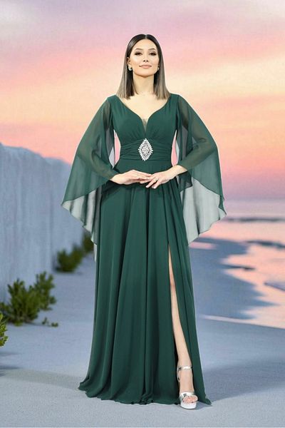 FaBe Fashion Capes Sleeves Draped Heart Neckline with Stone Accessories White Chiffon Wedding Engagement and Outside Shooting Dress