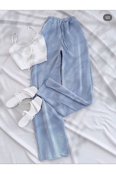 NATUFIAN STORE Women's Waterway Loose Cut Striped Trousers