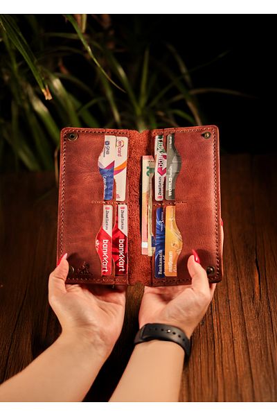 Derimoda Genuine Leather Handmade Long Wallet with Phone Compartment Men Women Vintage Wallet