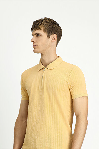 Kiğılı Slim Fit Slim Fit Cotton Patterned Zippered Polo Neck T-Shirt