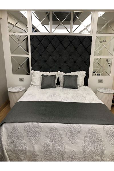 Becenhouse طقم سرير عداء مزدوج أنثراسايت رمادي للمنزل والفنادق 1 عداء 2 وسادة رمي
