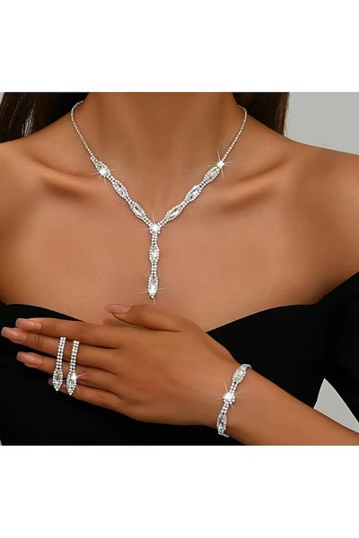 Mihra Aksesuar Necklace Earrings Bracelet Triple Set