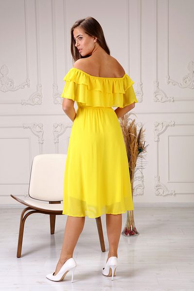 MACFLY Women's Yellow Carmen Collar Flounce Chiffon Dress