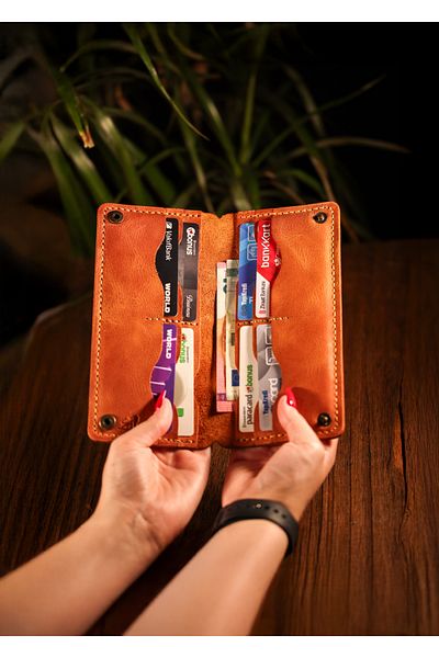 Derimoda Genuine Leather Handmade Long Wallet with Phone Compartment Men Women Vintage Wallet