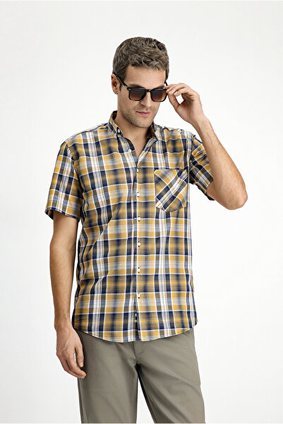 Kiğılı Cămașă din bumbac cu mânecă scurtă, cu croiala normală, în carouri, cu nasturi sport