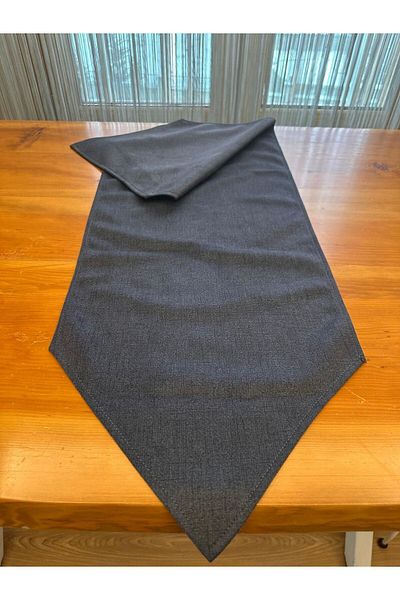 Becenhouse Anthracite Gray Knitted Velvet Laminated Runner (Table Cover)