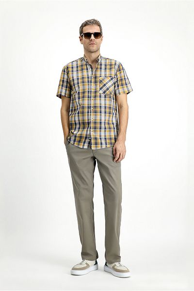 Kiğılı Short Sleeve Regular Fit Plaid Sports Button Collar Cotton Shirt