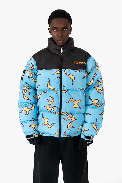 No Future Chrome Flames Men's Puffer Coat Jacket Nf0506Mv