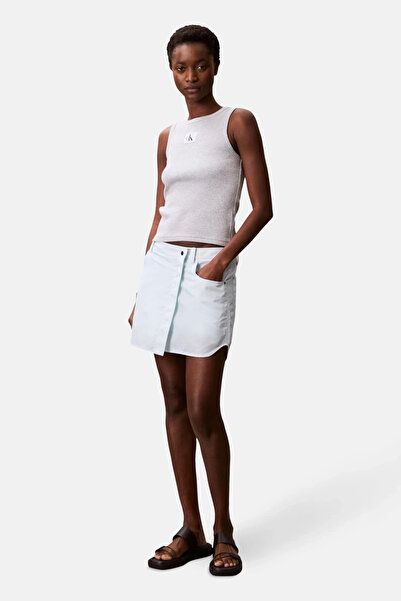 Calvin Klein A - WOVEN LABEL 2X2 COTTON RIB T Kadın Gri Bluz LV047C201G-P79