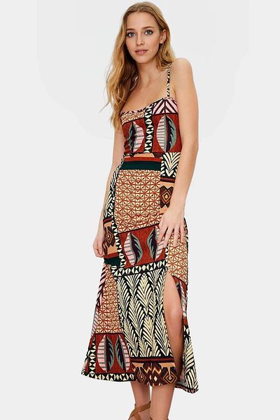 PayBuy Chic Ethnic Pattern Midi a Line Knitted Dress Comfortable Summer Daily Combination Perfect Fit Modern Style