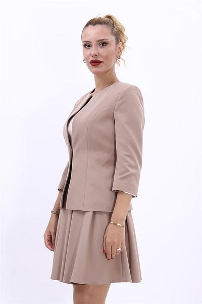 ÖNDER ÖZSOY Zero Collar Plain Short Jacket-Stone
