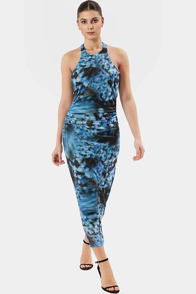 PayBuy Maxi Leopard Print Bodycon Dress 95% Polyester Lined Halter Neck Stylish Look