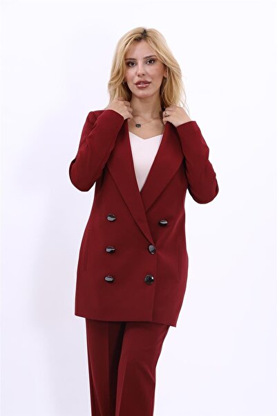 ÖNDER ÖZSOY Uzun Klasik Blazer Ceket-Bordo