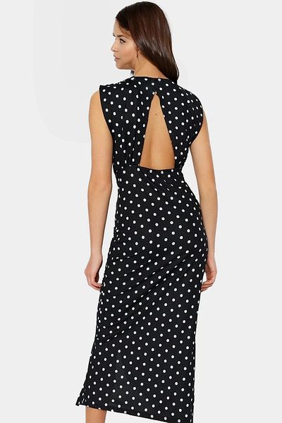 PayBuy Maxi Dress Polka Dot Print Stretchy Knitted Bodycon Fit Casual Style Comfortable Cutout
