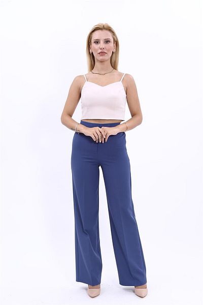 ÖNDER ÖZSOY Elastic Waist Zippered Pipe Leg Trousers - Indigo