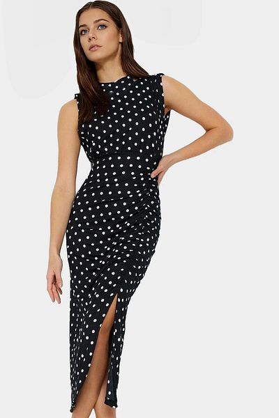PayBuy Maxi Dress Polka Dot Print Stretchy Knitted Bodycon Fit Casual Style Comfortable Cutout