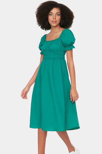 PayBuy Women's Summer Cotton Skater Dress Square Collar Short Sleeve Comfortable Casual and Stylish Quality Craftsmanship
