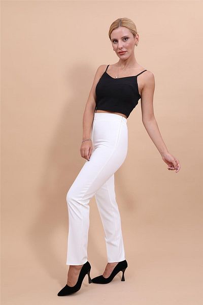 ÖNDER ÖZSOY Elastic Waist Zippered Pipe Leg Trousers - Ecru