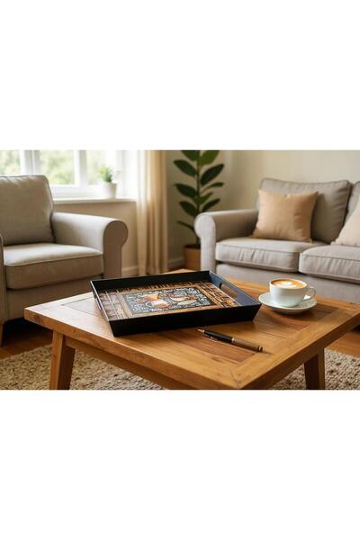 Revello Service Table, Black Color Medium Size Table Stylish Design Modern Look with Watchroom 22X29 cm