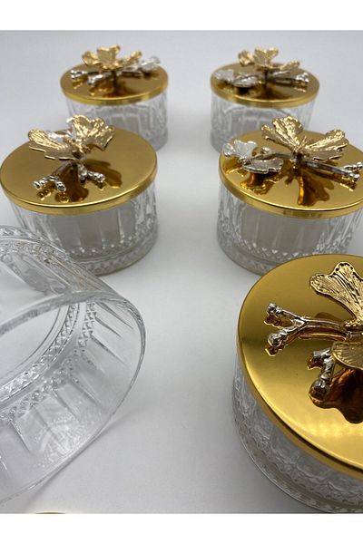 Fiyakalı Ürünler Atölyesi 6-Piece Gold Covered Drop Glass Dessert, Ice Cream Bowl, Snack Bowl, Jam Bowl, Dowry Bowl, Presentation Bowl