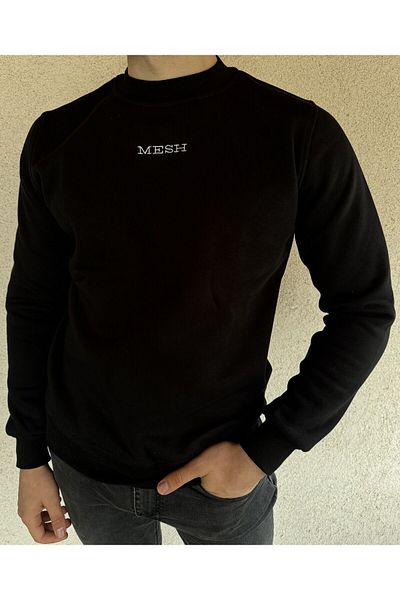 Mesh Hanorac premium din bumbac negru pentru bărbați, cu decolteu, brodat, moale, croială confortabilă