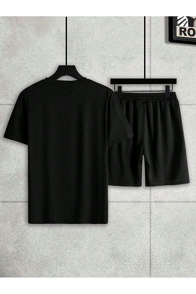 modaberry Σετ μπλουζάκι και σορτς Black Dream Collar - Printed Crew Neck