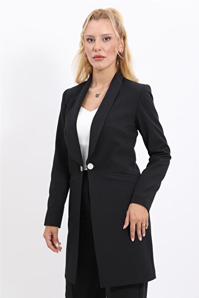 ÖNDER ÖZSOY Şal Yaka Cepli Uzun Ceket-Siyah