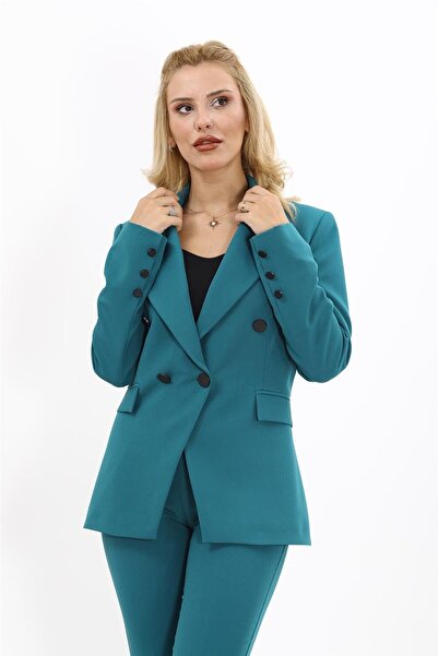 ÖNDER ÖZSOY Petrol Color Double-Breasted Cross Jacket