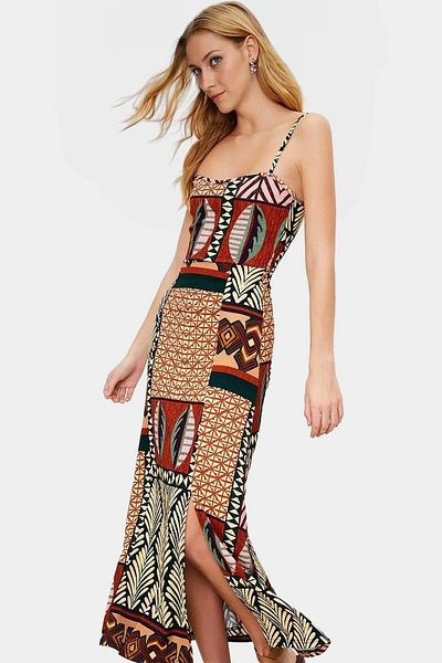 PayBuy Chic Ethnic Pattern Midi a Line Knitted Dress Comfortable Summer Daily Combination Perfect Fit Modern Style