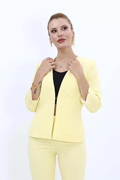 ÖNDER ÖZSOY V-Neck Boydan Kuplu Short Jacket-Yellow