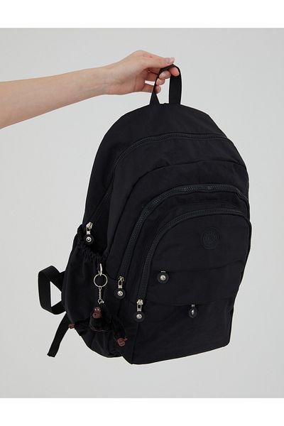 Rosso Collina Unisex țesătură șifonată, hidrofugă, cu mai multe compartimente, rucsac negru de călătorie, liceu, liceu, universitar