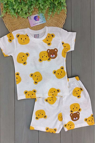 dinamik çocuk Children's Embroidered Teddy Bear Set of 2 - Boys/Girls Unisex Summer Thin Short Sleeve