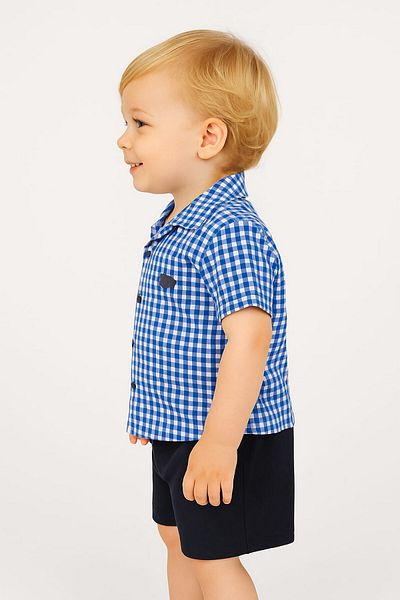 dinamik çocuk 2-Piece Set with Satin Shirt and Shorts for Boys - Summer, Pitta, Short Sleeve (FULL FIT)
